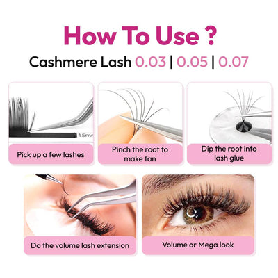 Velvet Lash Extensions | Silk Lashes | 0.03 | Mix lengths 8-15mm | 16 lines